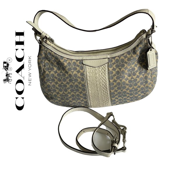 Coach Handbags - Coach Signature Stripe Jacquard Demi Crossbody Bag Cream & Blue